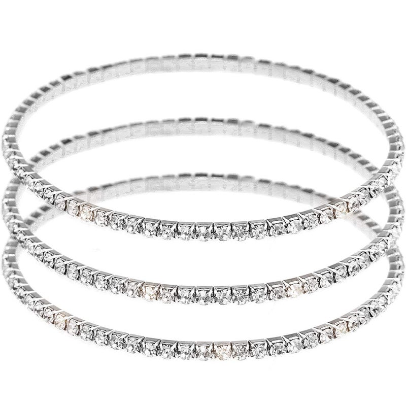 Suyi Crystal Ankle Bracelet for Women Diamond Tennis Stretch Anklets Elastic Foot Chain 3Pcs Silver - Image 1
